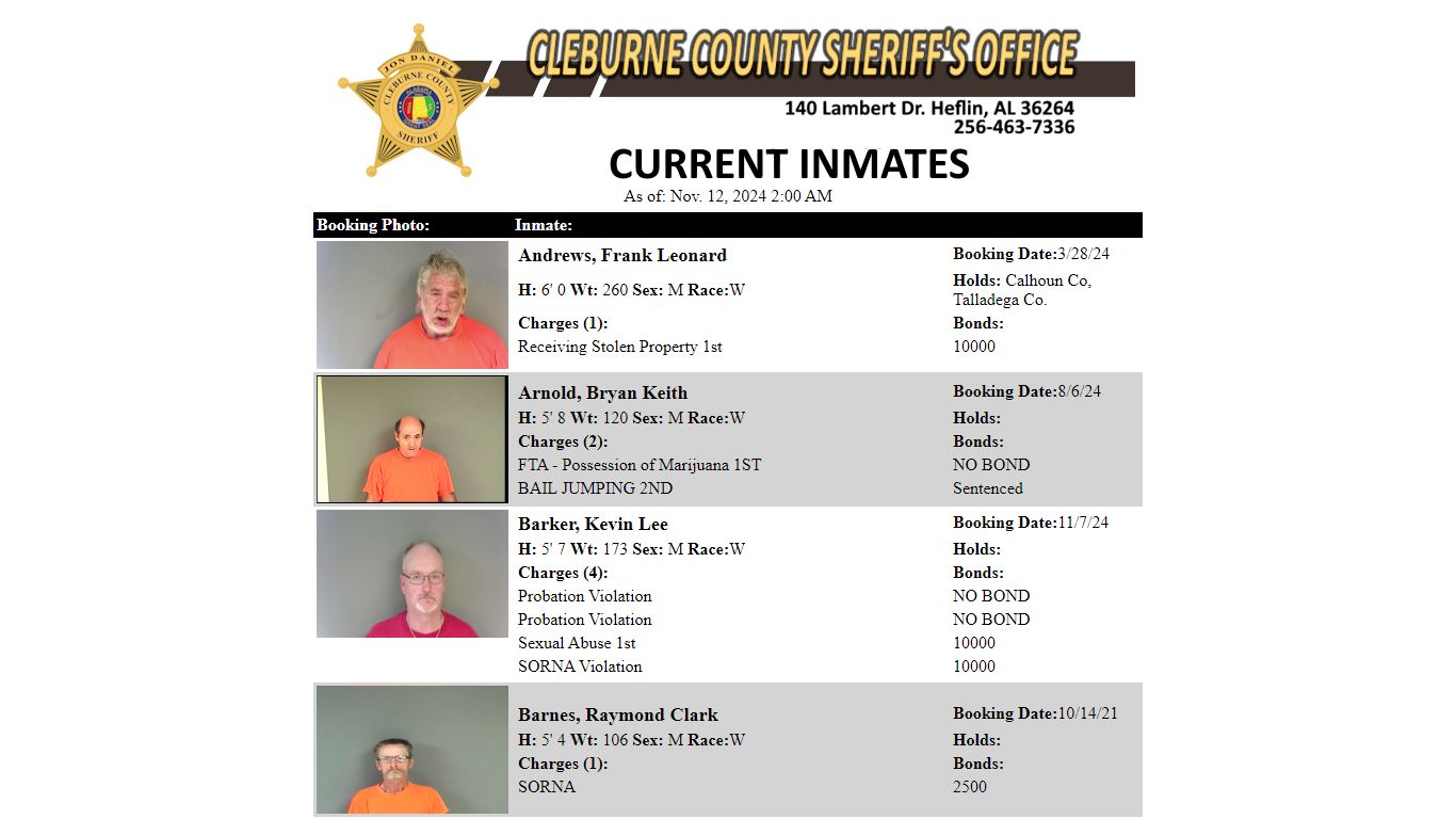 Cleburne County Jail - Inmates